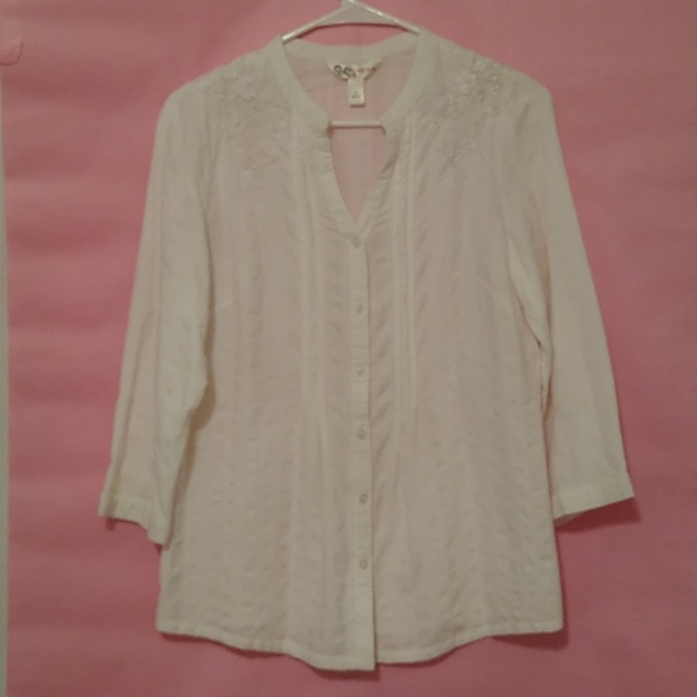 Krazy Kat 100% Cotton White Blouse Front Pintucks Appliques